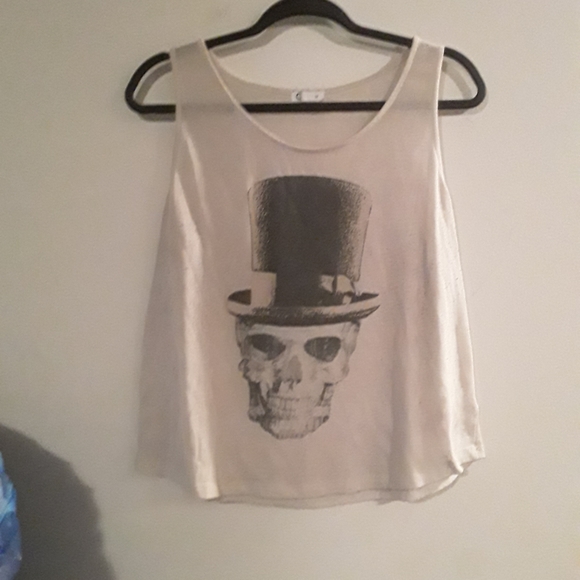 C Womens Tank Top with Skull Wearing Top Hat Print - Picture 3 of 10